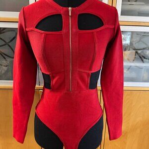 bebe Lilah Bandage Long Sleeve Bodysuit – Red | NWT Size XS